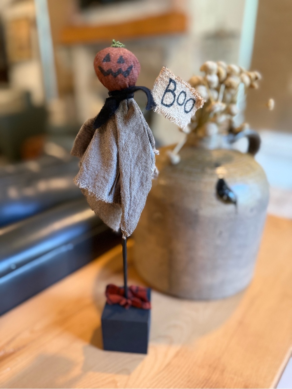Handcrafted Pumpkin 'Boo' Halloween Stick Decor - Orange & Gray